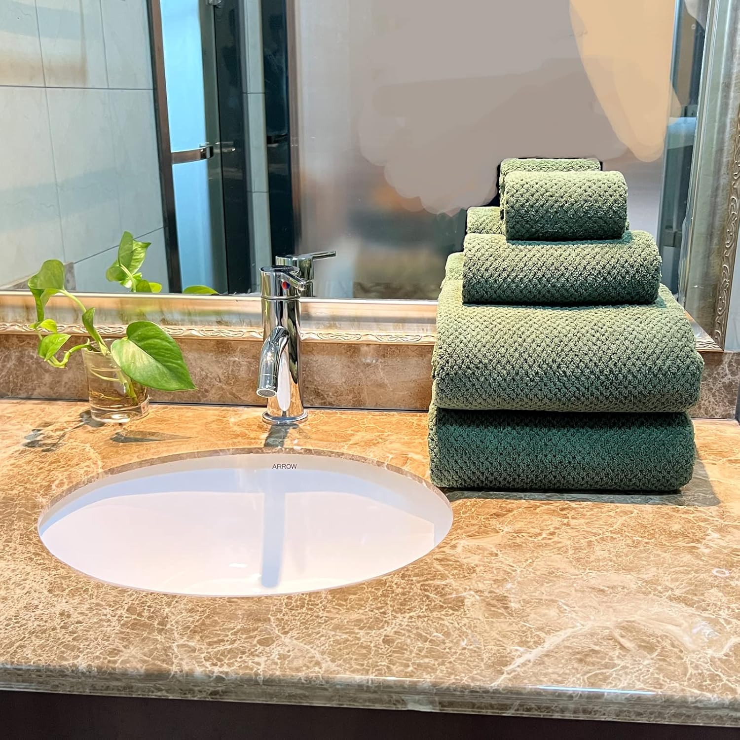 YTYC 29x59 Inch Bath Towels Set of 6 Large, Super Soft Absorbent Lint Free Microfiber Shower Towels for Bathroom 80% Polyester (Olive Green, 6 Piece) - Image 3