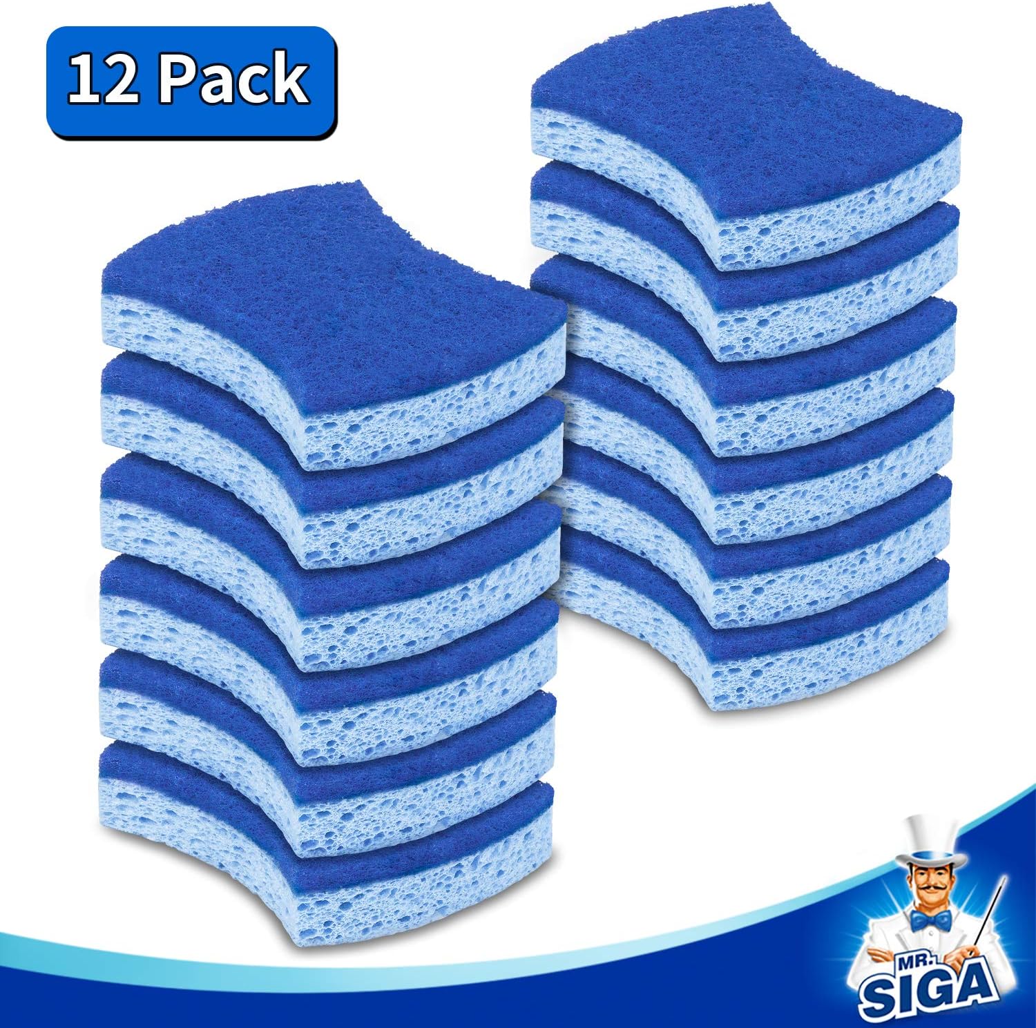 MR.SIGA Non-Scratch Cellulose Scrub Sponge, Dual-Sided Dishwashing Sponge for Kitchen, 12 Pack - Image 7