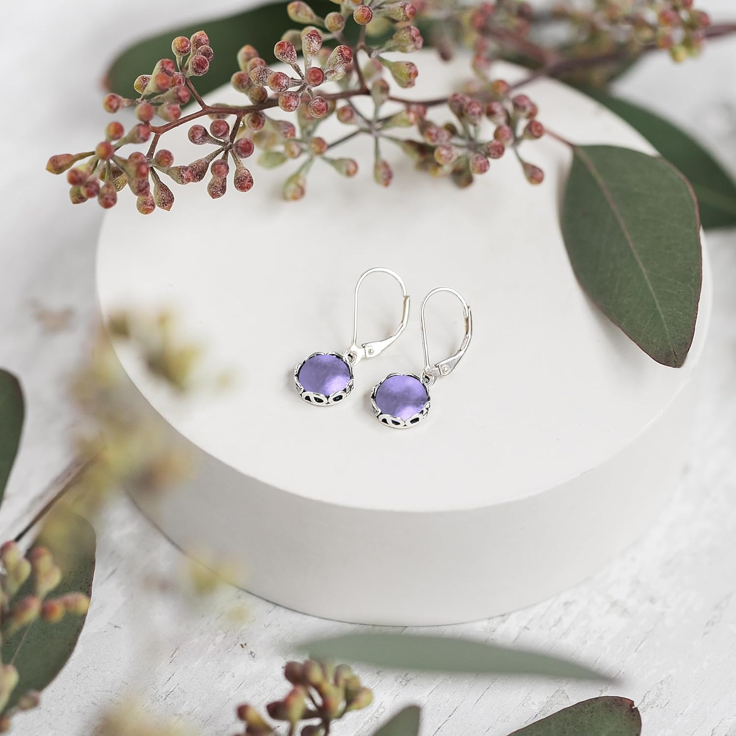Bottled Up Designs Handmade Vintage Leverback Botanicals Earrings, Sterling Silver, Eco Friendly, Made in USA, Birthday Gifts, Mothers Day, Women, Anniversary (Purple Medicine Bottle) - Image 3