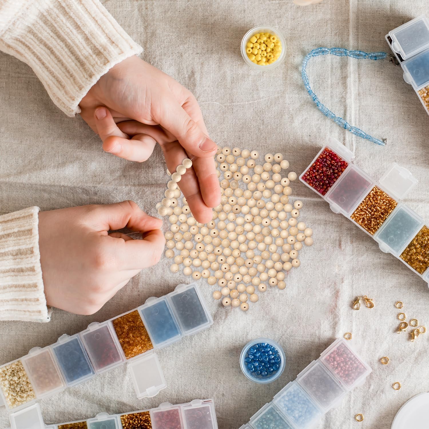 200pcs 10mm Natural Bamboo Sustainable Growth Round Beads Gorgeous Craft Handmade Polished Spacer Mala Pray Beads with Elastic Cord for Bracelets DIY Rosary Tasbih Jewelry Making - Image 6