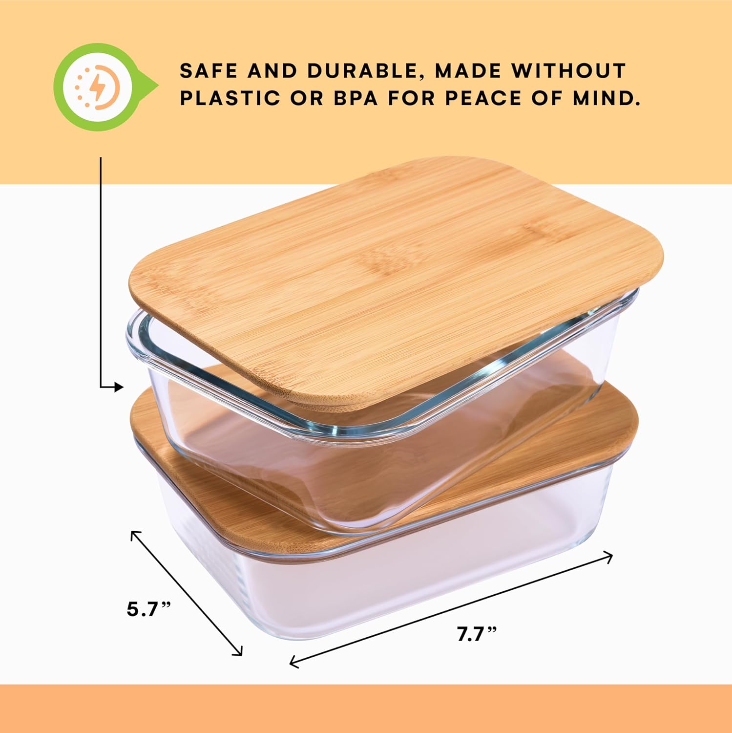 Prosumer's Choice Glass Food Storage Containers with Bamboo Lids (Pack of 2) - Stackable Meal Prep Container - Airtight Glass Food Containers with Lids - Reusable Lunch Pack - 36 Oz - Image 4