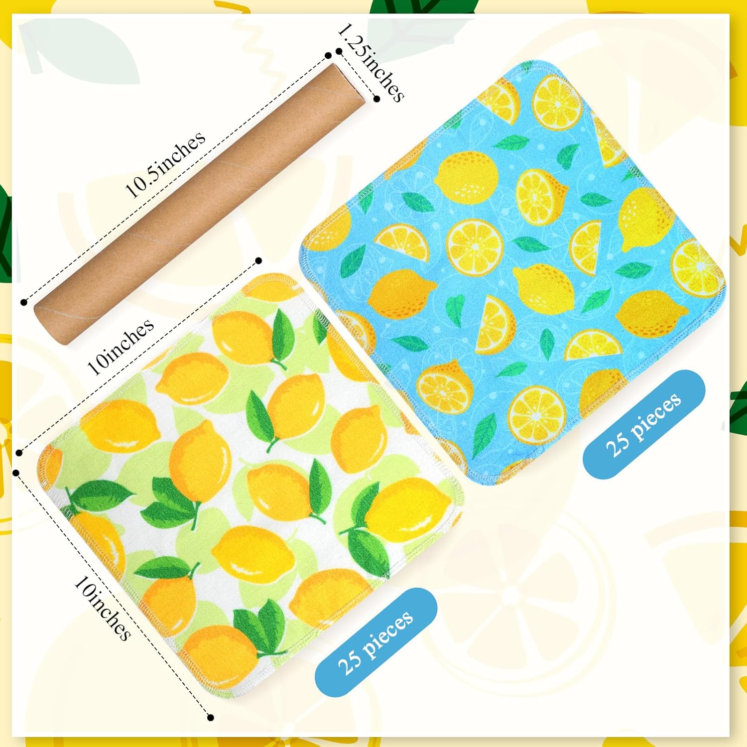 Redbaker 50 Pcs Reusable Paper Towels Paperless Reusable Cotton Cloths Toilet Absorbent Washable Paper Towels with Roll Kitchen Dishcloth for Kitchen Paperless Dishcloths(Lemon) - Image 6