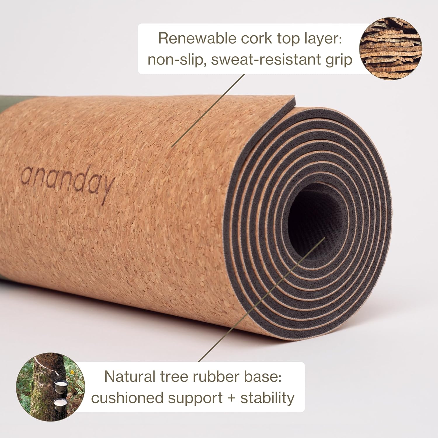 Premium Cork Yoga Mat - Sustainable, Non-Toxic & PVC-Free, Non-Slip, Perfect for Hot Yoga, Pilates & Exercise - Cushioned for Superior Comfort & Support - Image 5
