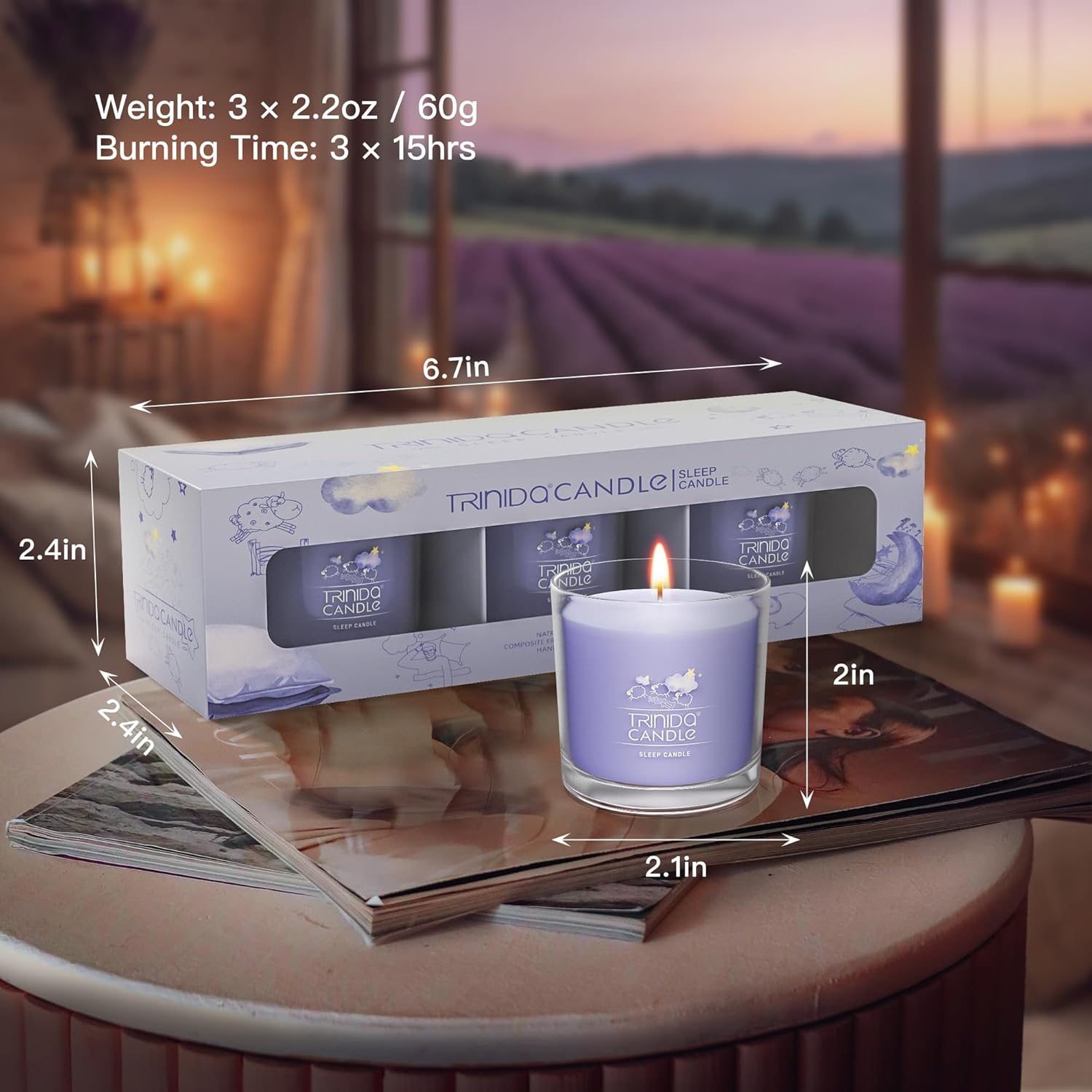 TRINIDa Scented Candles for Men, 3 Sleep Candles for Home Scented with 6.3Oz, Lavender Candle for Women with Geranium & Ylang Ylang, Perfect for Sleeping & Relaxing (+7 Series Options) - Image 6