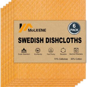 Swedish Dishcloths for Kitchen | 6 Pack Absorbent Cellulose Sponge Cloths Washable | Non-Scratch Reusable Paper Towels Quick Drying Cleaning Cloths – Orange