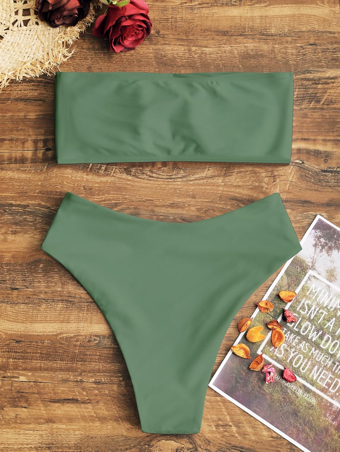 ZAFUL Women's High Cut Bandeau Bikini Set Strapless Solid Color 2 Pieces Bathing Suit Swimsuit - Image 6