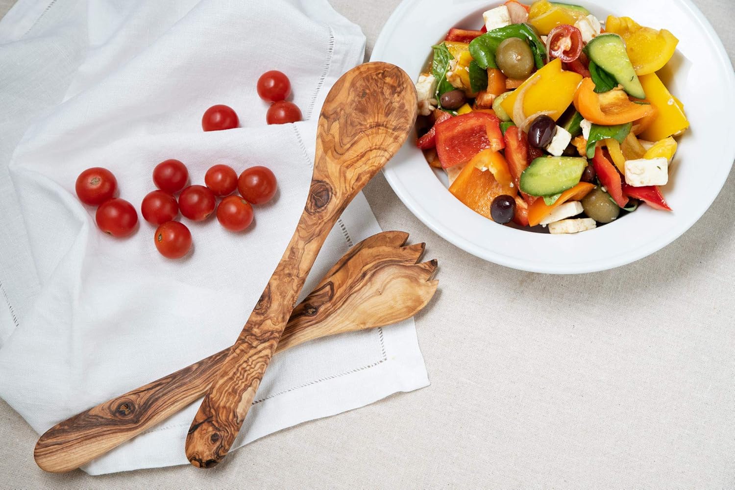 Tramanto Olive Wood Salad Server Set - 12 Inch Wooden Tongs - Rustic French Style - Image 5