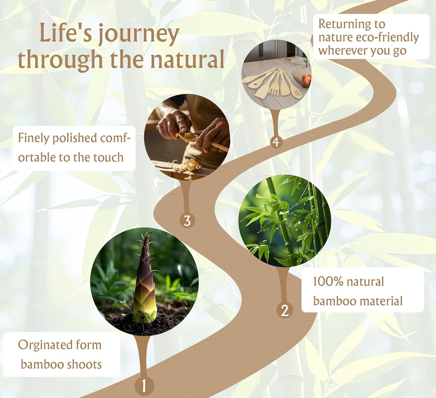 14-Piece Bamboo Wooden Kitchen Utensil Set - 6 Non-Scratch Heat-Resistant Cooking Tools with Storage Holes + 8 Small Spoons for Coffee, Tea, Eco-Friendly Sustainable Kitchen Gift Set - Image 3