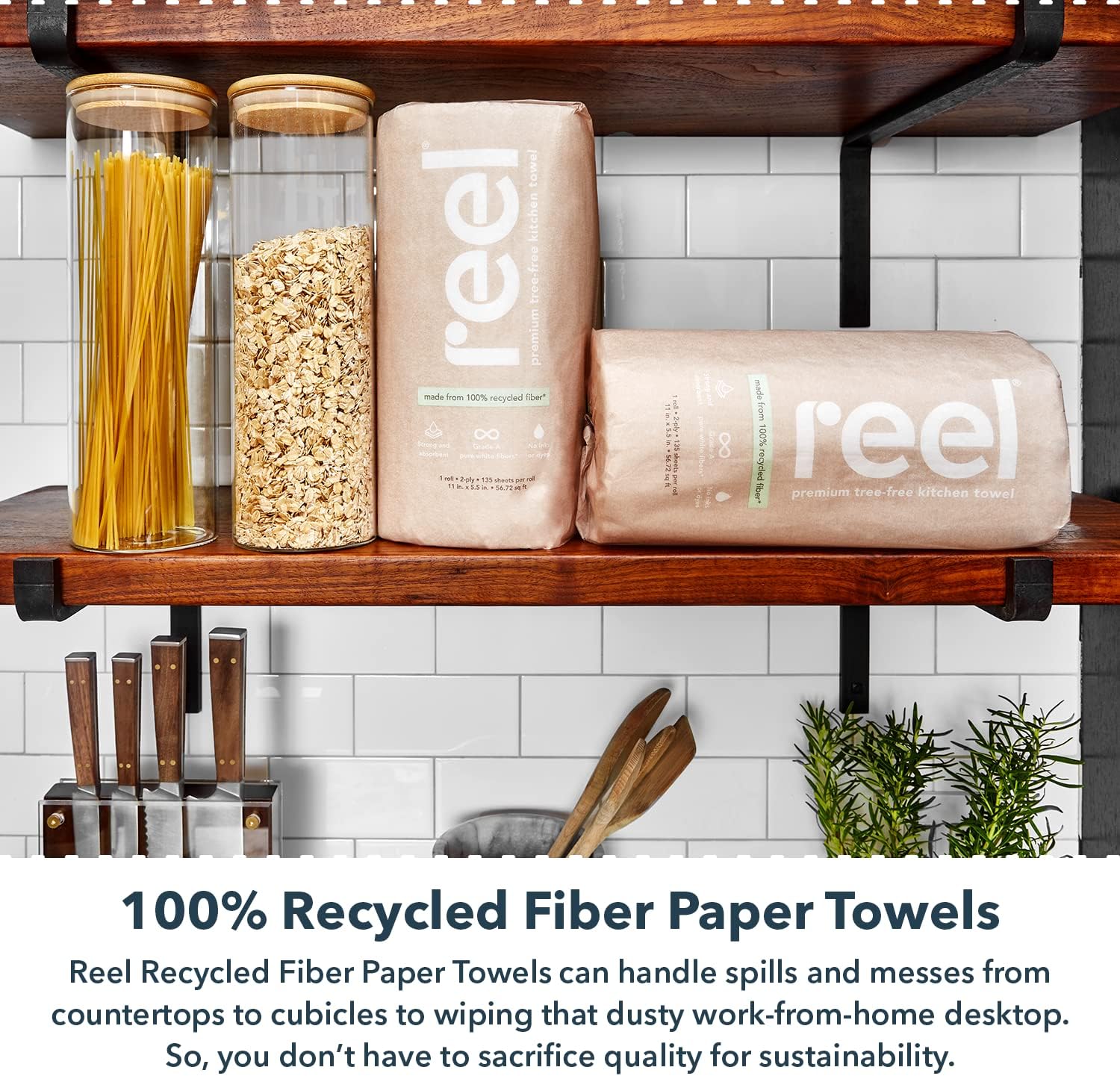 Reel Premium Recycled Paper Towels- 12 Rolls, 2-Ply Made From Tree-Free, 100% Recycled Paper - Eco-Friendly, Hypoallergenic and Zero Plastic Packaging - Image 4