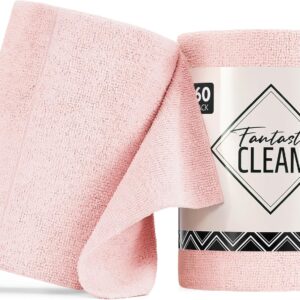 Fantasticlean Microfiber Cleaning Cloth Roll -60 Pack, Tear Away Paperless Towels, 8″ x 8″, Reusable Washable Rags, for Home Kitchen, Pet, Office, Indoor Outdoor, Compact and Portable (Pink)