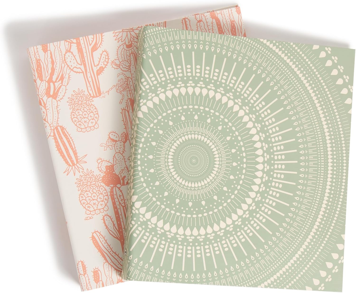 U Brands Eco-Conscious 1" Binders, Set of 2, Pink and Sage Green Boho Chic Prints, Silver Metal O-Rings - Image 2