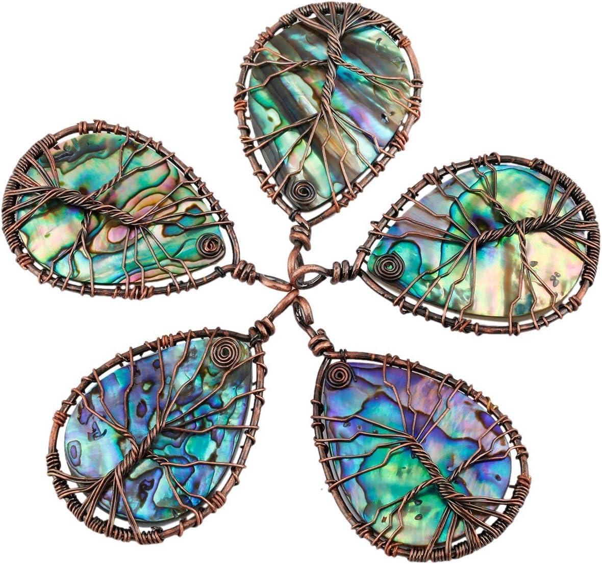 SUNYIK Teardrop Rainbow Abalone Shell Stone Pendant Necklace - Image 6