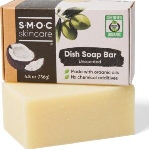 Dish Soap Bar – Certified Organic, Unscented Solid Dishwashing Soap Block – Palm Oil-Free, Vegan All Natural Soap Cleaner for Dishes made from Food-Grade Ingredients – (1)