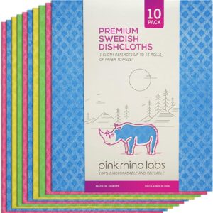 Swedish Dishcloths – Eco-Friendly Reusable Kitchen Towels – 10 Pack Cleaning Cloths for Dishes, Counters & Surfaces – Super Absorbent, Compostable, Zero-Waste Alternative