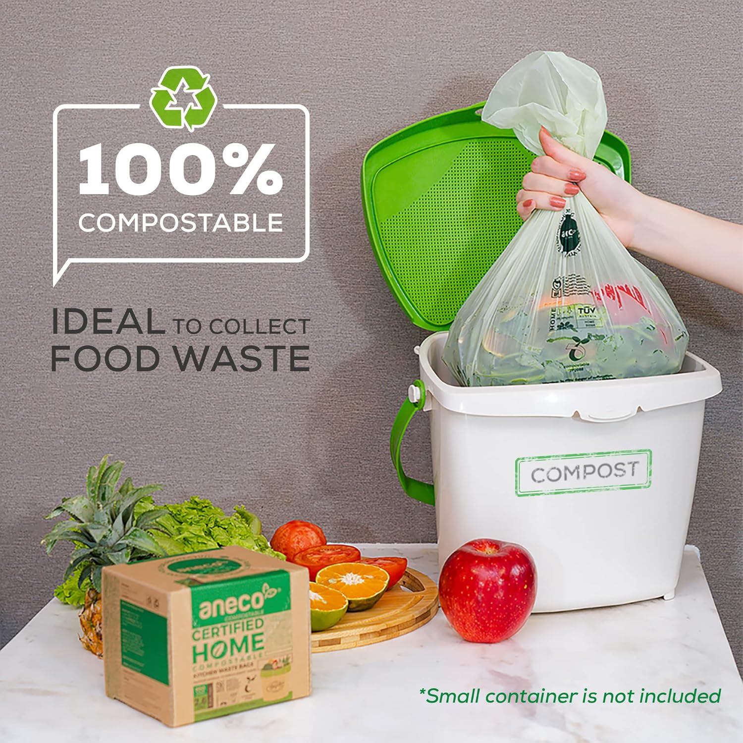 ANECO 100% Compostable Waste Bags 2.6 Gallon, Extra Thick Kitchen Small Compost Bags for Countertop Bin (100 Count) - Image 3