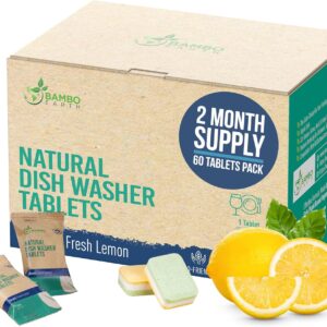 Natural Dishwasher Detergent Tablets – Plant Based Alternative Refill Pack Dishwashing Tabs – Eco-Friendly And Plastic Free Way To Cleaner Dishes – 30/60/90 Refills Dish Washer Soap Pods (60 Pack)