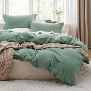 Bedsure Sage Green Duvet Cover Queen Size – 3 Pieces Prewashed Cotton-Like Extra Soft Bedding Set, Includes 1 Duvet Cover 90×90 Inches with Zipper Closure & 2 Pillow Shams, Comforter Not Included