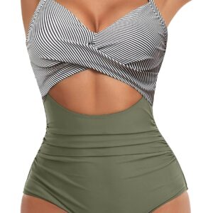 Eomenie Women’s One Piece Swimsuits Tummy Control Cutout High Waisted Bathing Suit Wrap Tie Back 1 Piece Swimsuit