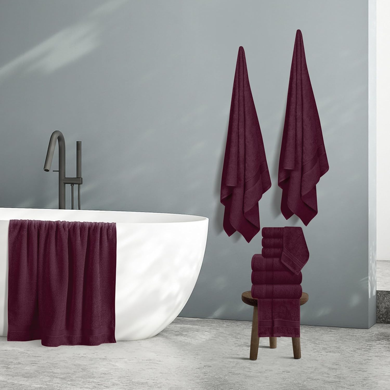 Belizzi Home 100% Cotton Towel Set, Contains 6 Soft Bath Towel, 6 Hand Towels, 12 Wash Cloths - Compact Absorbent Lightweight & Quickdry Towels for Bathroom - 24 Piece Bathroom Towel Set - Burgundy - Image 5