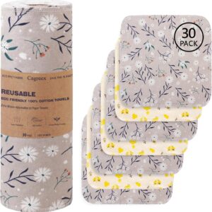 Reusable Dishcloths Kitchen Towels Cotton: 30 Packs 10X10 Washable Roll Paperless Paper Towels Absorbent Dishcloths Set Dish Tea Towel for Kitchen Drying (15Bee+15Daisy, 10×10″)