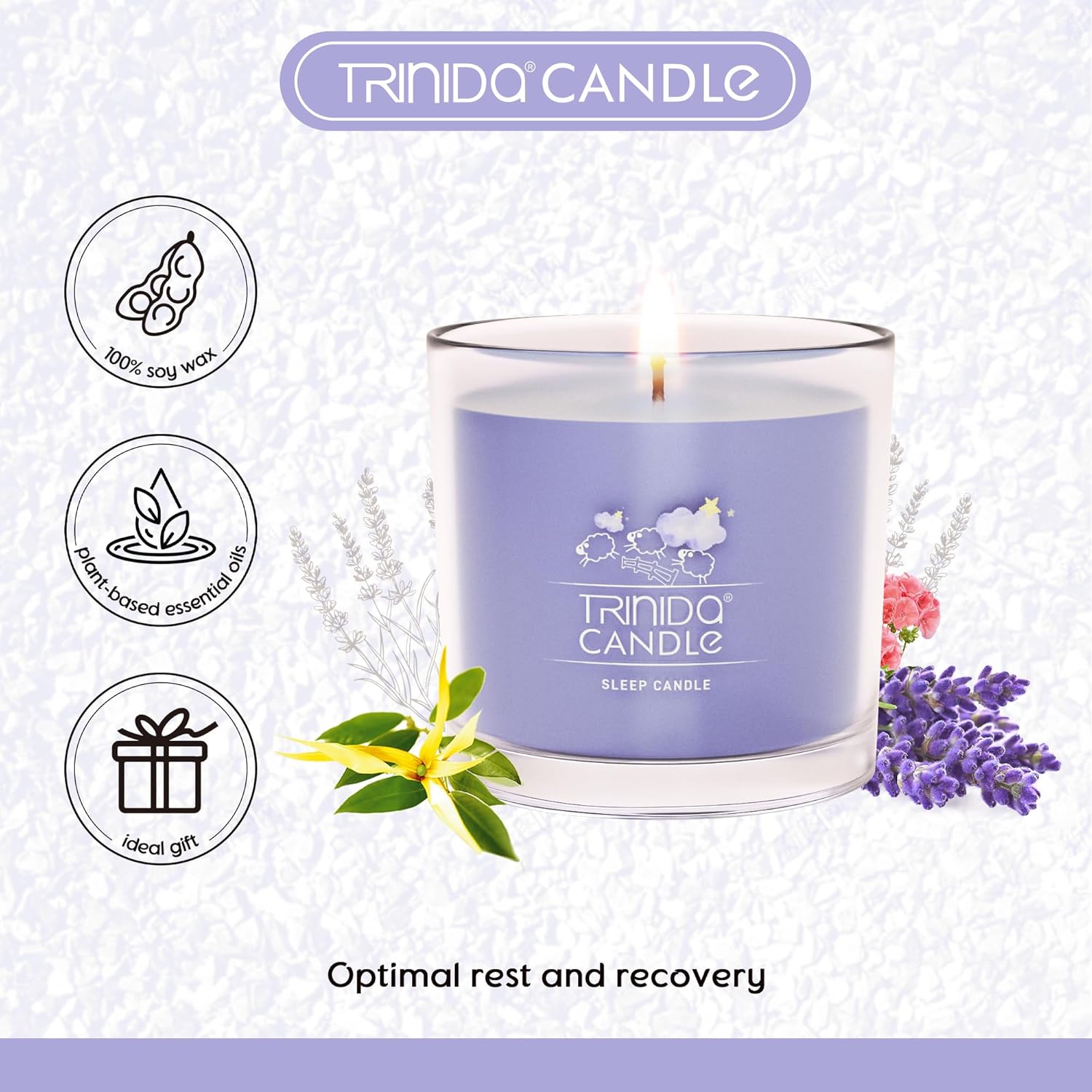 TRINIDa Scented Candles for Men, 3 Sleep Candles for Home Scented with 6.3Oz, Lavender Candle for Women with Geranium & Ylang Ylang, Perfect for Sleeping & Relaxing (+7 Series Options) - Image 2