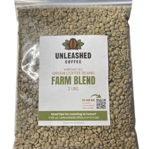 Unleashed Coffee | Unroasted Farm Blend | Arabica Whole Bean Coffee | Direct Trade Green Coffee Beans for Roasting | Small Lot, Farm Fresh (Farm Blend, 2 LB)