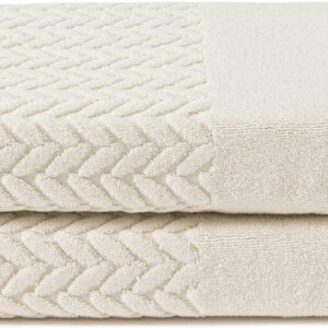 Texere 100% Organic Cotton Jacquard 650 GSM Premium Bath Towel Sets – Extra Absorbent Quick Dry and Plush (Cable, Birch, 2 Bath Towels)