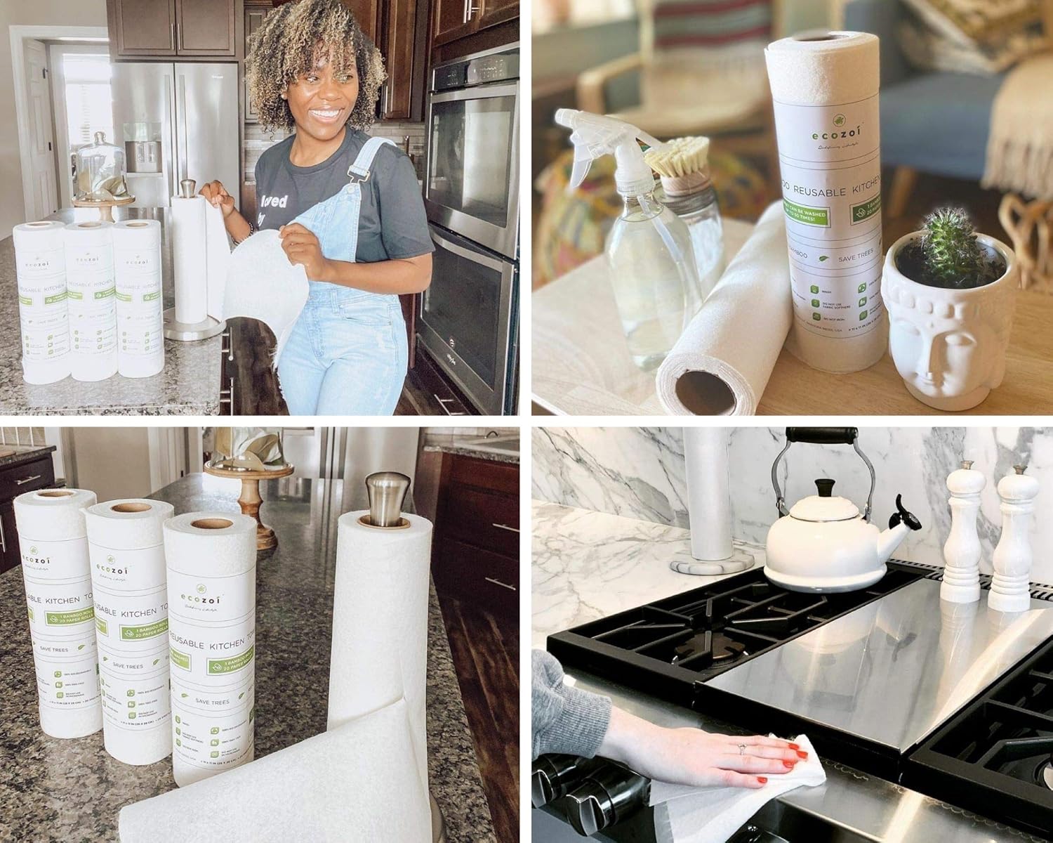 Reusable Bamboo Paper Towels - 4 Pack | Rayon derived from Bamboo |Equivalent to 80 Regular Rolls | Sustainable Eco Friendly Kitchen Paper Rolls | 50 Times More Usage Than Regular Paper Rolls - Image 2