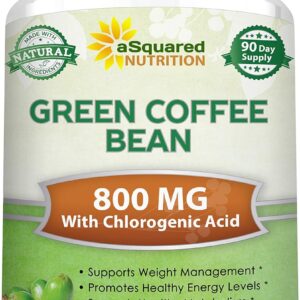 aSquared Nutrition Natural Green Coffee Bean Formula-180 Capsules-Max Strength GCA Antioxidant Cleanse for Pure Weight Loss, 800mg per Pill-Chlorogenic Acid-1600mg Daily Supplement, Healthy Fat Burner