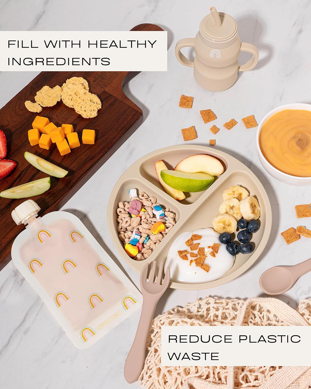 Hippypotamus Reusable Baby Food Pouches for Toddlers - BPA Free Food Grade - Dishwasher & Freezer Safe - Baby Food Containers - Refillable Squeeze Pouch For Applesauce & Yogurt - 12 Pack (Rainbows) - Image 5