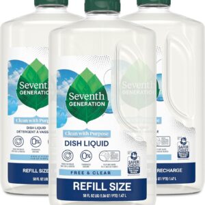 Seventh Generation Dish Liquid Soap Refill Free & Clear Dish Soap for sensitive skin 50 oz, Pack of 3