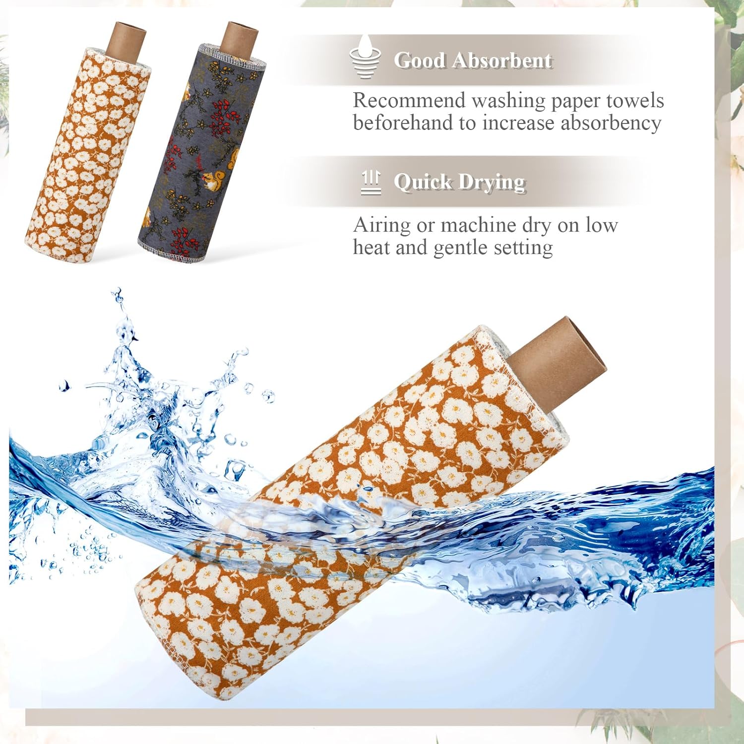 Redbaker 50 Pcs Reusable Paper Towels Paperless Reusable Cotton Cloths Toilet Absorbent Washable Paper Towels with Roll Kitchen Dishcloth for Kitchen Paperless Dishcloths(Classic) - Image 6