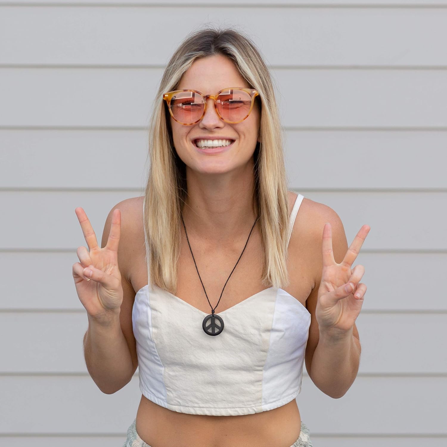 Adjustable Peace Sign Pendant Necklace with Organic Wood - Hippie Accessories and Hippie Costume for 60s or 70s - Image 5