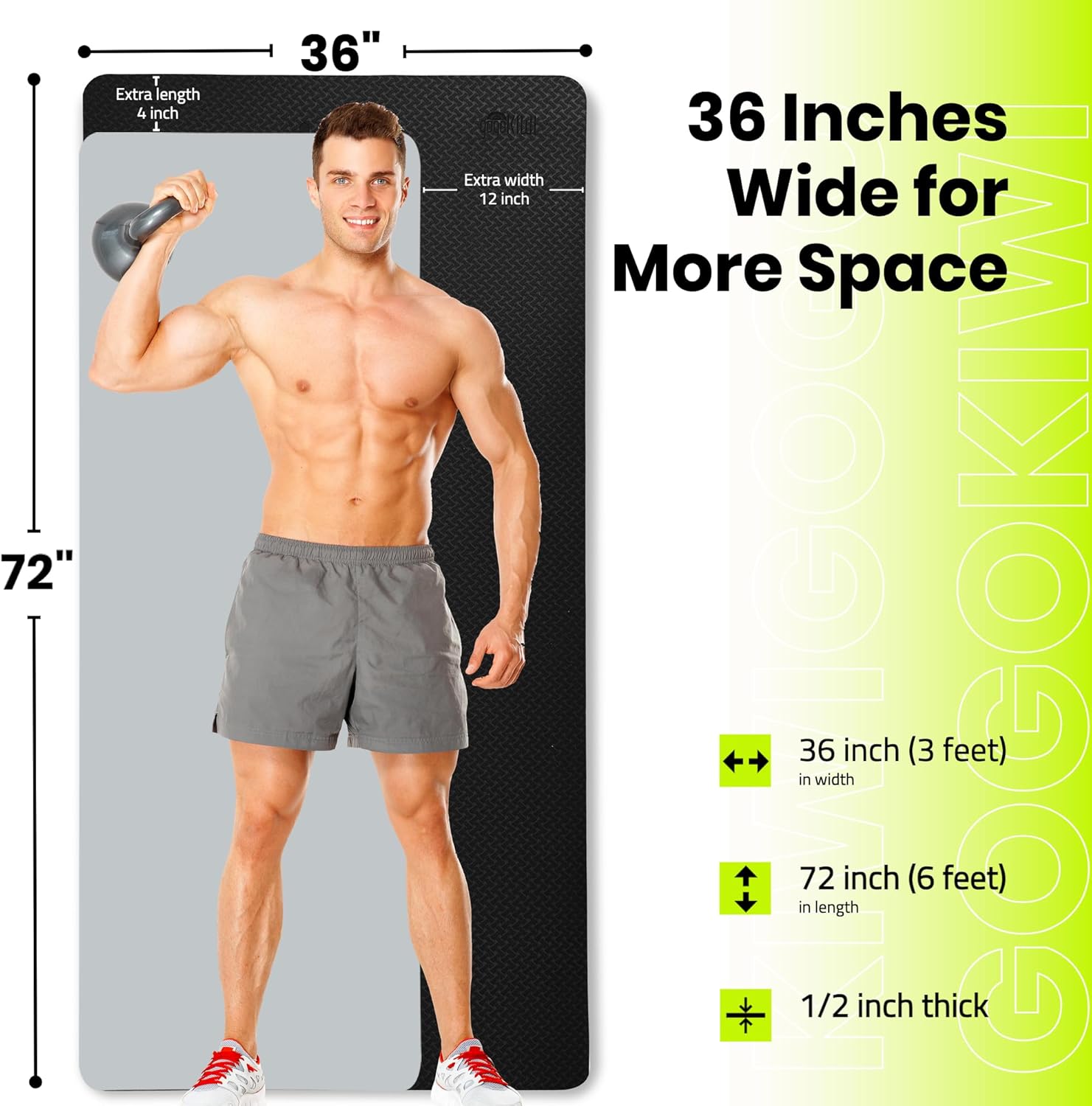 Extra Wide Yoga Mat for Men Women (72"L x 36"W) Non Slip Fitness & Exercise Mat with Alignment Marks for Yoga, Pilates, Floor Workouts - Image 4