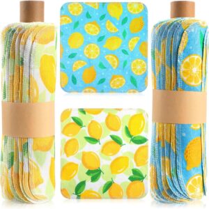Redbaker 50 Pcs Reusable Paper Towels Paperless Reusable Cotton Cloths Toilet Absorbent Washable Paper Towels with Roll Kitchen Dishcloth for Kitchen Paperless Dishcloths(Lemon)