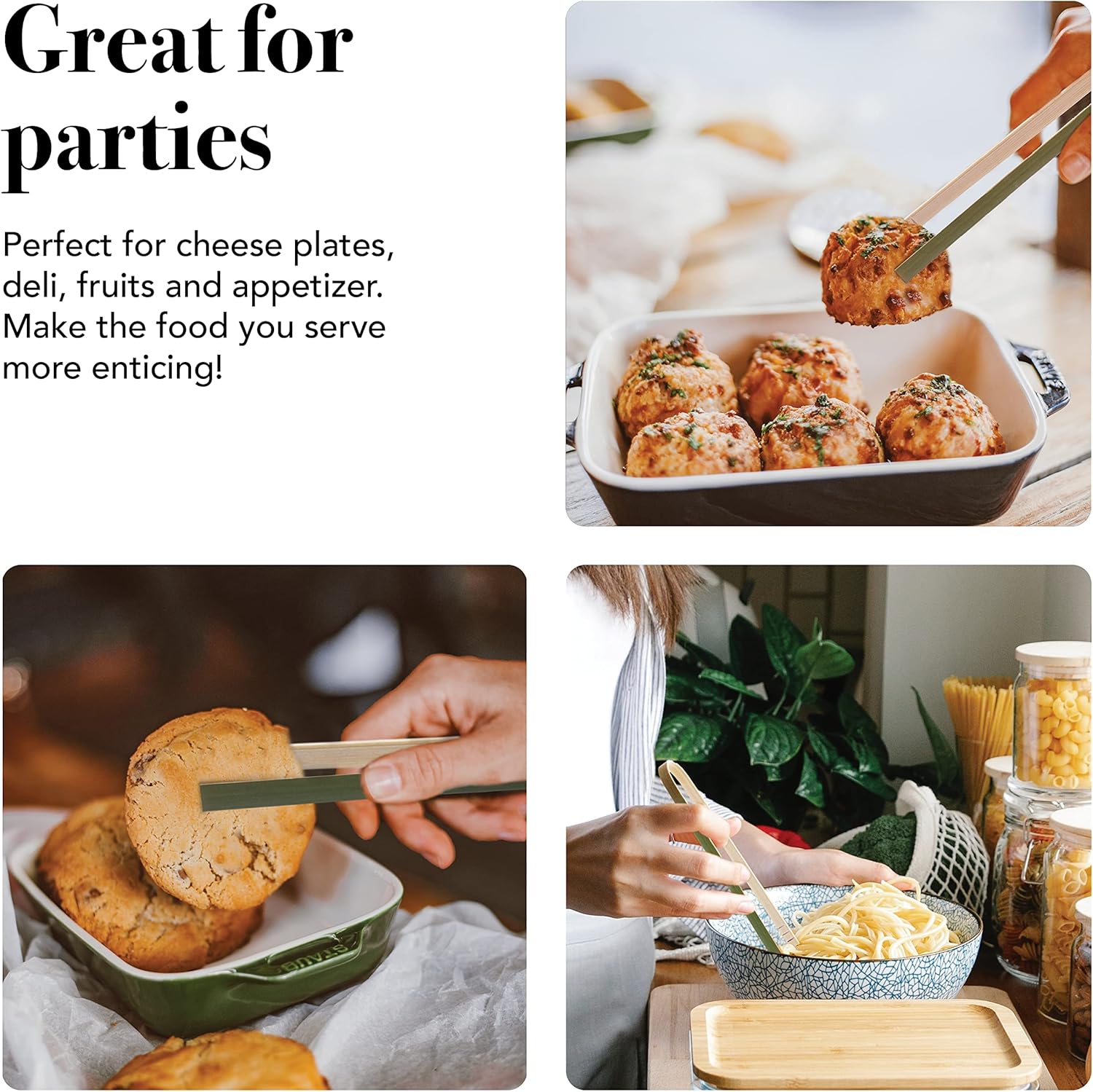 Party Essentials Bamboo Disposable Green Mini Tongs, Toast Serving Utensils, 6" Length, 50-Count, Natural - Image 7