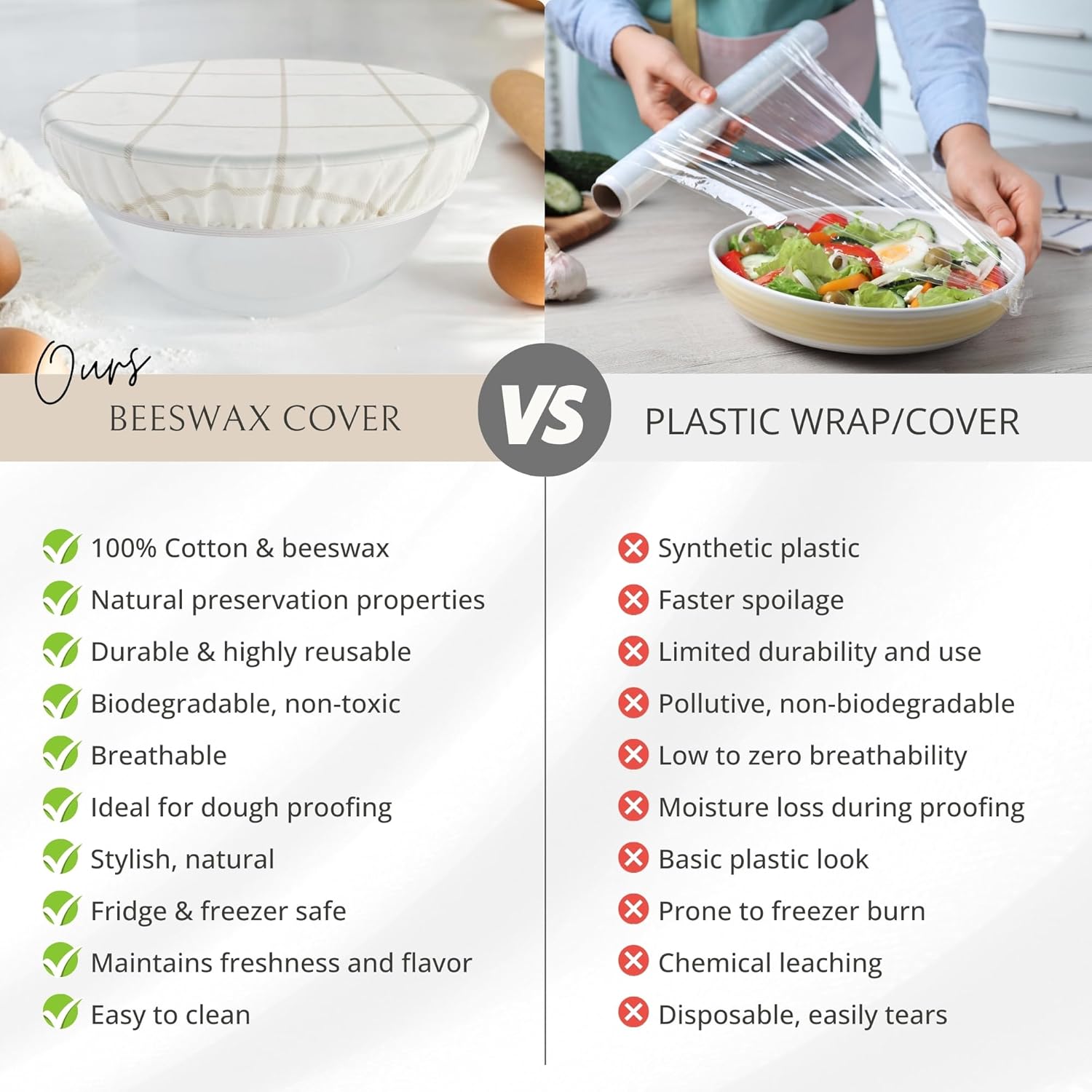 Nectar & Nest Reusable Bowl Covers for Bread Proofing (2 Lg) - Beeswax Bowl Covers Reusable, 100% Organic Cotton, Elastic Cover for Sourdough, Dough Proofing and Food Storage, Compostable - Image 6