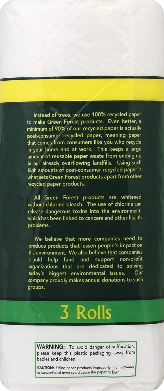 Green Forest 100% Recycled Paper Towels, 3 Rolls - Image 3
