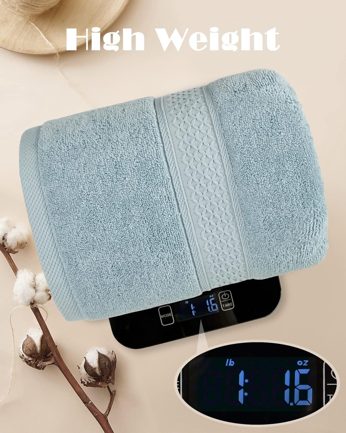 Cleanbear 100% Cotton Bath Towels 2 Pack Shower Towels with 2 Colors Ultra Soft for Daily Use 500 GSM Medium Weight 55 by 27 1/2 Inches Large Bathroom Towel Set (Light-Gray & Light-Green) - Image 3