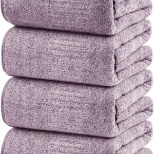 Bath Towels 4 Pack Large Bathroom Bamboo Viscose Towels 35” x 63” Plush Soft Bath Towel for Shower Extra Absorbent Jumbo Bath Sheet – Multipurpose Use as Sports, Travel, Fitness, Yoga (Purple)