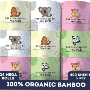 MOTHER EARTH Bamboo Toilet Paper – Ultra Soft & Strong 3-Ply Bath Tissue, 400 Sheets Per Roll, Hypoallergenic & Septic Safe, Mega Rolls, Pack of 24 Rolls
