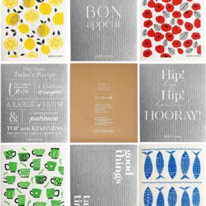 8 Pack Reusable Swedish Dishcloth, for Kitchen and Household Use, Super Absorbency, Made in Sweden, Cellulose Sponge Dish Cloths, Paper Towel Replacement, Plastic-Free Packaging