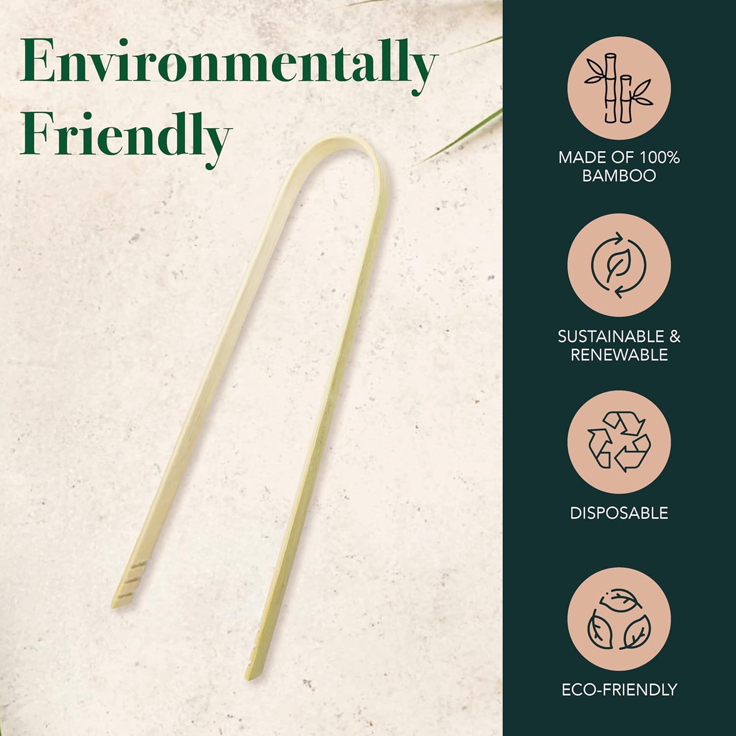 Party Essentials Bamboo Disposable Green Mini Tongs, Toast Serving Utensils, 6" Length, 50-Count, Natural - Image 5