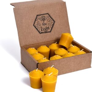 100% Pure Beeswax Votive Candles – USA-Sourced Handmade Votives for Home, Christmas, and Advent, Smokeless Unscented 12 Candle Set with Natural Honey Aroma, 1.96 x 1.77 Inches, by BeeTheLight
