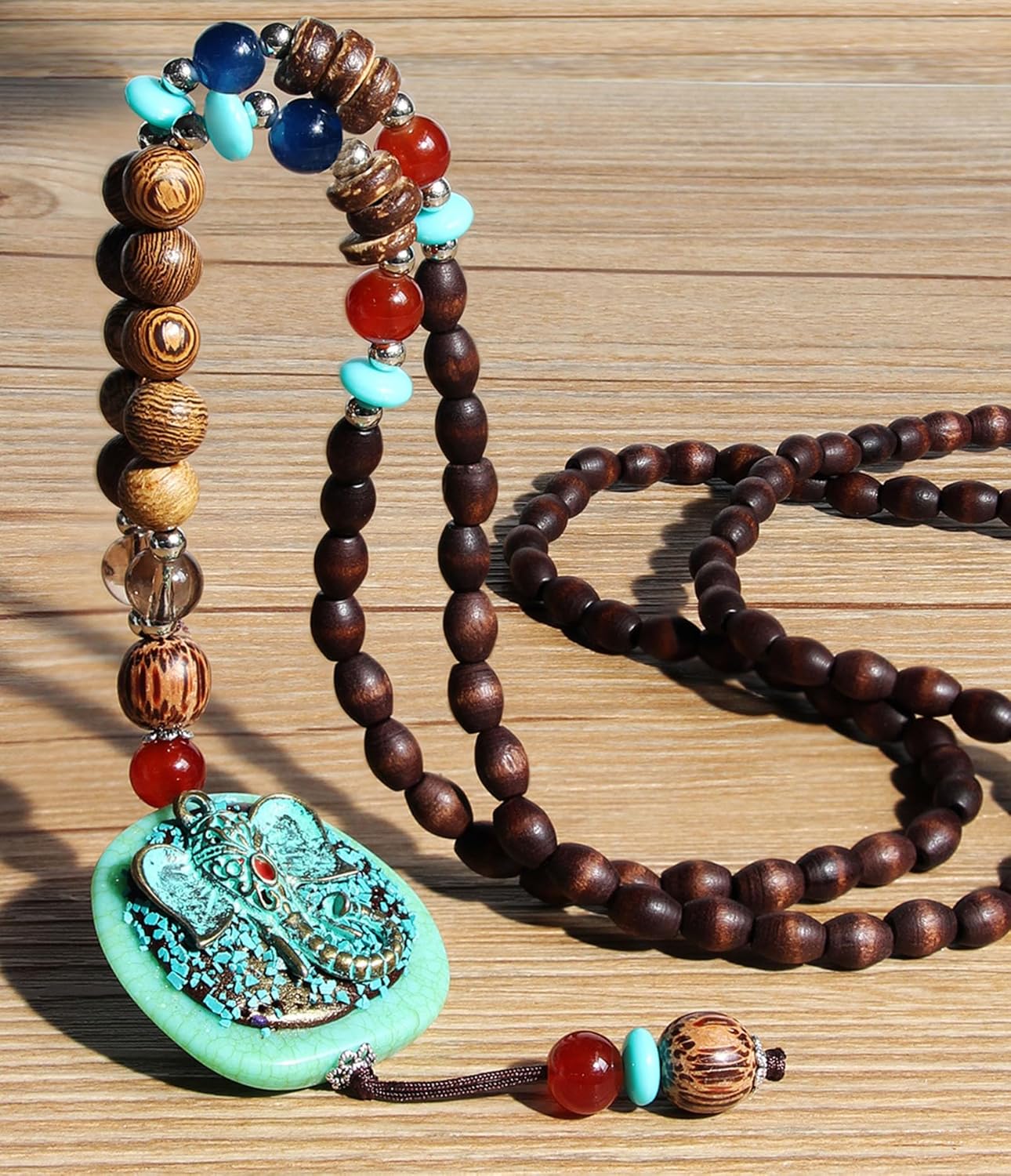 Vintage Long Necklace Handmade Turquoise Wood Beads Necklace for Women Fashion Jewelry - Image 5