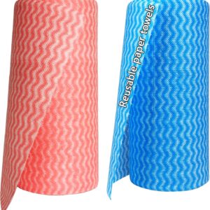 Reusable Paper Towels Washable Rolls, Shop Kitchen Cloths Paperless, Fiber Cleaning Dishcloth, Handy Wipes Lint-Free Quick Dry, 60ct/Roll