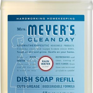 MRS. MEYER’S CLEAN DAY Liquid Dish Soap Refill, Biodegradable Formula, Rain Water, 48 fl. oz