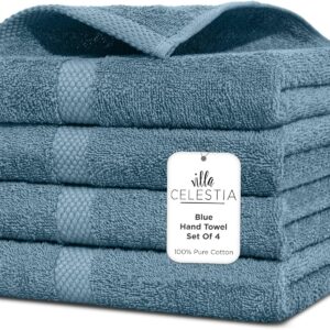 100% Cotton Hand Towel Set of 4, (16 x 28 inches) Sustainable, Soft, Highly Absorbent, Quick Drying, Combed Cotton Hand Towels Pack of 4 Ideal for Hotels, Spa, Bathroom, Dorm, Blue