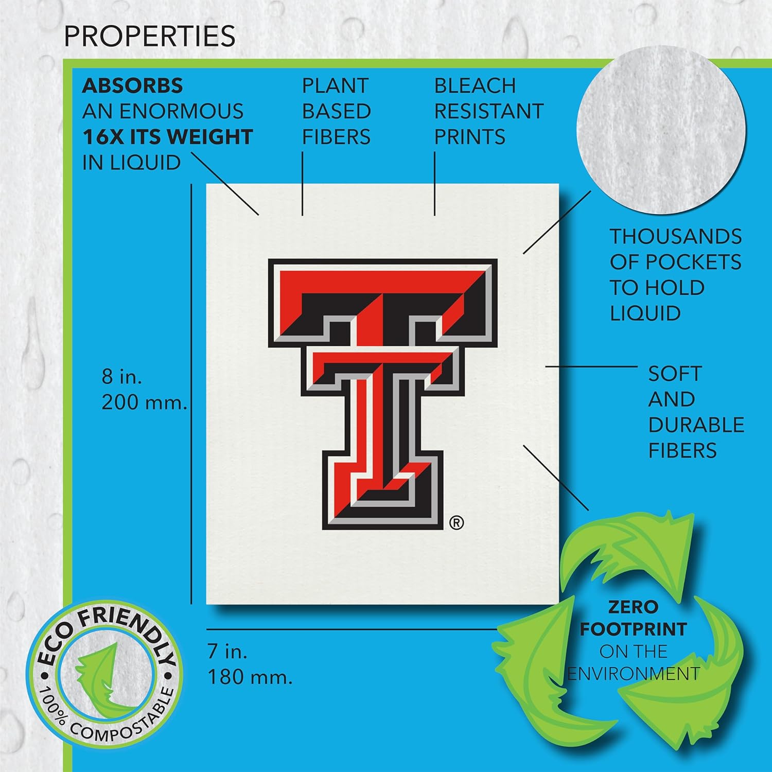 Texas Tech University- 3 Pack Swedish Dishcloths- Reusable Kitchen Towels for Dishwashing and Home Cleaning- Eco-Friendly Alternative to Paper Towels and Wipes- Machine Washable and Dryer Safe - Image 4