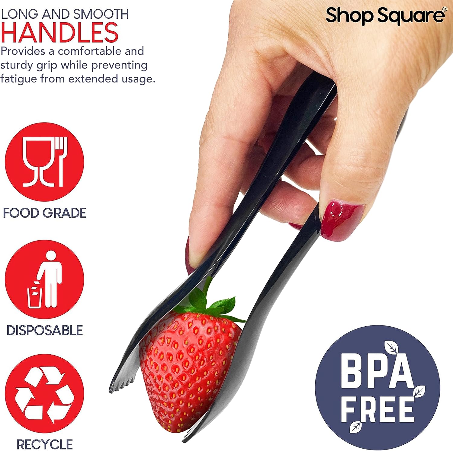 Disposable Plastic Serving Utensils - Set of 18 Black Plastic Utensils, 6 Each 6" Serving Tongs, 10” Serving Spoons, 10” Serving Forks, Buffet Serving Utensils, Party Utensils - Image 5